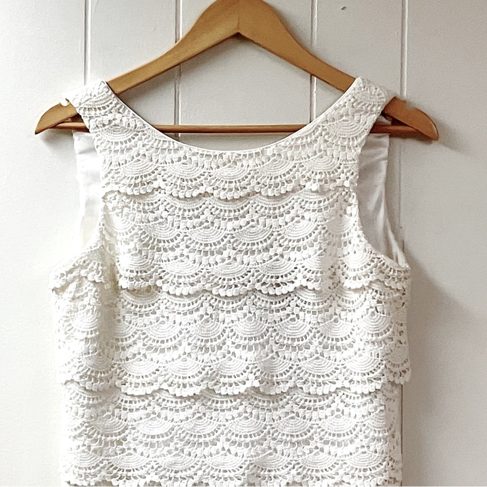 WHBM Womens White Crocheted Lace Dress SZ 4 Feminine Bridal Shower Coquette Boho - Picture 5 of 10